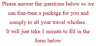 Please answer the questions below so we can fine-tune a package for you and comply to all your travel whishes. It will just take 1 minute to fill in the form below